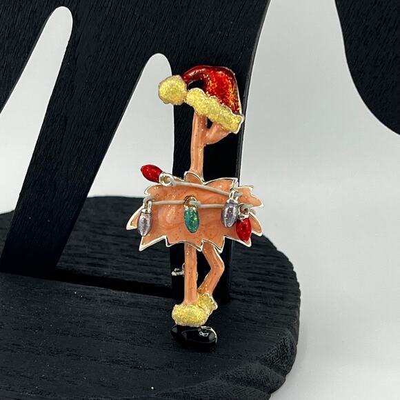 Vintage Christmas Flamingo in Santa Hat with Lights and Boots Brooch Pin - Picture 1 of 3